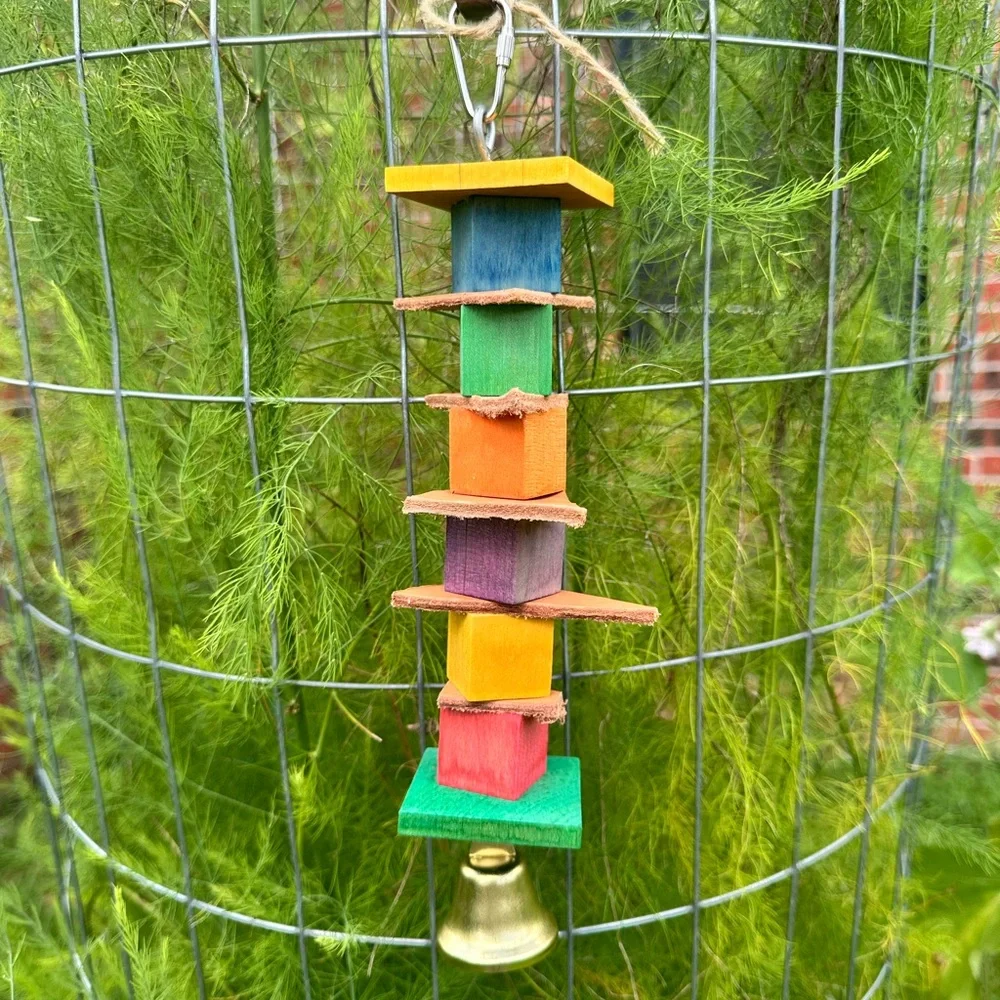 Handmade Colorful Wooden Bird Toy with Bell